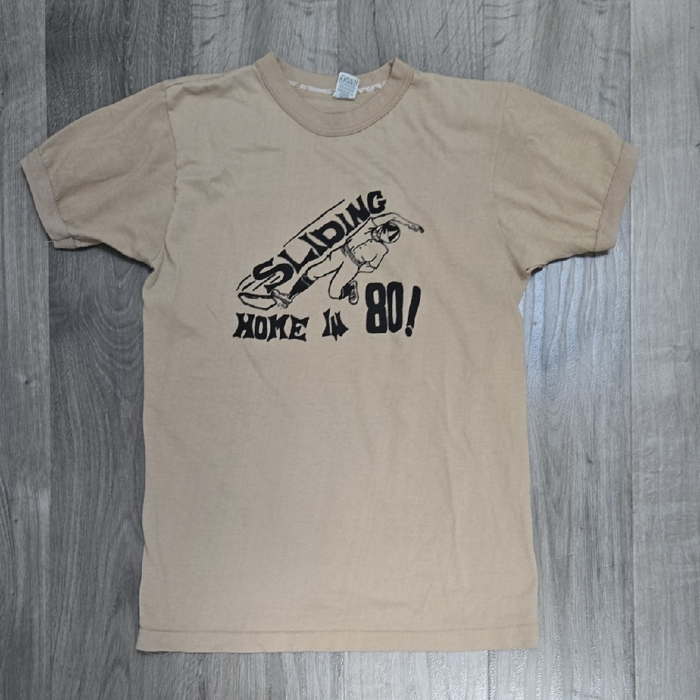 Vintage Tan Graphic T-Shirt with Sliding Home In 80! Print